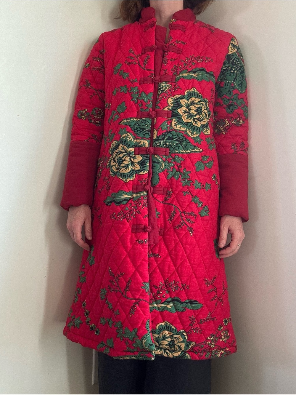 Vintage Quilted Floral Mandarin Collar Coat